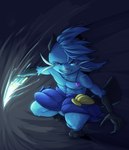 3_toes 5_fingers action_pose anthro athletic athletic_anthro athletic_male biped black_ears black_feet black_hands blue_body blue_eyes blue_fur blue_hair crouching elemental_manipulation energy feet fingers flowing_hair fur glowing glowing_eyes grinning_at_viewer hair holding_melee_weapon holding_object holding_weapon jewelry light looking_at_viewer male melee_weapon multicolored_body multicolored_fur neck_tuft necklace pecs pink_nose pose purple_jewelry purple_necklace scalchop shadow solo teeth toes tuft two_tone_body two_tone_fur weapon whiskers white_whiskers awoooooga nintendo pokemon reed_(dreeda) dewott generation_5_pokemon mammal mustelid musteline pokemon_(species) 2024 colored digital_media_(artwork) digital_painting_(artwork) english_description hi_res lighting shaded