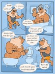 anthro bath bathing bathroom bathtub claw_foot_bathtub dialogue duo male moobs nipples omorashi speech_bubble text toilet smallsrabbit felid lion mammal pantherine comic english_text father_(lore) father_and_child_(lore) father_and_son_(lore) incest_(lore) parent_(lore) parent_and_child_(lore) parent_and_son_(lore) son_(lore)