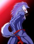 anthro anus bulge butt clothed clothing clothing_aside fur looking_at_viewer male nipples presenting presenting_anus red_clothing red_eyes solo tongue tongue_out topless broken_(artist) sega shining_(sega) shining_wind volg_(shining) canid canine canis mammal wolf hi_res