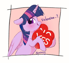 blush female feral holidays horn looking_at_viewer simple_background solo valentine's_day_card wings sion_(artist) friendship_is_magic hasbro my_little_pony mythology valentine's_day twilight_sparkle_(mlp) equid equine mammal mythological_creature mythological_equine winged_unicorn