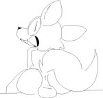 anthro anus anus_outline balls butt clothing genitals looking_at_viewer looking_back machine male panties presenting presenting_hindquarters sharp_teeth sitting solo teeth underwear mouthmoth five_nights_at_freddy's scottgames foxy_(fnaf) animatronic canid canine fox mammal robot monochrome