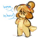 accessory anthro bodily_fluids breast_squish breasts dialogue female genitals hair_accessory nipples nude pussy solo speech_bubble squish sweat sweatdrop panken animal_crossing nintendo isabelle_(animal_crossing) canid canine canis domestic_dog mammal shih_tzu toy_dog