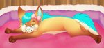 anthro bed bow_(feature) bow_accessory chibi ear_bow femboy furniture male sleeping solo tired xblueashesx toby_fennec canid canine fennec_fox fox mammal true_fox