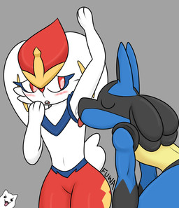 anthro armpit_fetish armpit_lick armpit_play blue_body blue_fur blush buckteeth duo embarrassed eyes_closed fur grey_background grey_body grey_fur licking male raised_arm red_body red_eyes red_fur simple_background teeth tongue tongue_out white_body white_fur yellow_body yellow_fur mr_fuwa bakushin_armpit_gif nintendo pokemon canid canine cinderace generation_4_pokemon generation_8_pokemon lagomorph leporid lucario mammal pokemon_(species) absurd_res hi_res meme signature