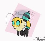 antennae_(anatomy) anthro arthropod_abdomen black_antennae black_body black_exoskeleton blue_eyes exoskeleton female flying fur mane motion_lines no_pupils smile solo stinger tan_body tan_fur yellow_body yellow_exoskeleton miso_souperstar amelia_ves arthropod bee hymenopteran insect 2022 2d_animation animated short_playtime