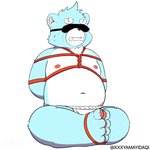 anthro asian_clothing belly blindfold blue_body blue_fur bodily_fluids bound clothing crying east_asian_clothing fundoshi fur japanese_clothing kemono male nipples overweight overweight_anthro overweight_male rope simple_background sitting solo tears underwear white_background white_body white_fur young young_anthro xxxyamayidaqi bonasiah full_attack sophring_hao bear mammal 1:1 2020 hi_res