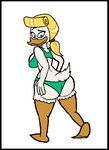 anthro black_border border bra butt butt_pose clothed clothing female green_bra green_clothing green_panties green_underwear looking_back panties partially_clothed pose simple_background solo underwear underwear_only white_background wide_hips marcodile disney ducktales ducktales_(2017) goldie_o'gilt anatid anseriform avian bird duck