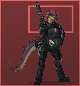 anthro boots camo camo_print clothing combat_boots female footwear gun holding_gun holding_object holding_ranged_weapon holding_weapon pregnant pregnant_anthro pregnant_female ranged_weapon red_background shoes simple_background solo standing tail torn_clothing weapon bastiel halo_(series) halo_odst mayternity mayternity_2026 microsoft xbox_game_studios dinosaur prehistoric_species reptile scalie 2026 digital_drawing_(artwork) digital_media_(artwork) english_description hi_res