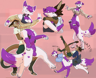 6_fingers 6_toes animal_genitalia anthro balls big_breasts breasts brown_body clothed clothing collar duo ear_piercing feet fingers fur genitals gynomorph hair hug intersex intersex/male lifting male multicolored_body multicolored_fur open_mouth penis piercing polydactyly riding_on_back sheath simple_background smile struggling_to_lift tail text toes white_body white_fur pimientanas kari_(karithefoxtaur) nayrbo_(pimientanas) arctic_fox canid canine fox mammal taur true_fox digital_media_(artwork) hi_res trans_(lore) trans_woman_(lore)