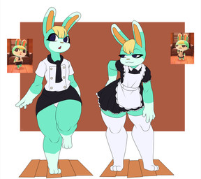 anthro clothing maid_uniform male smug_face solo uniform wide_hips c0draw animal_crossing nintendo sasha_(animal_crossing) lagomorph leporid mammal rabbit hi_res