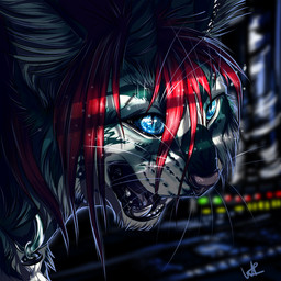 black_lips black_nose blue_eyes hair lips open_mouth red_hair solo teeth tongue wolfroad felid feline mammal 1:1 2015 digital_media_(artwork)