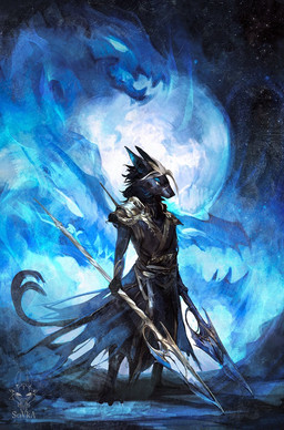 anthro glowing male melee_weapon moon polearm solo spear star weapon drawing_sofa canid canine canis mammal spirit wolf