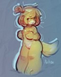 anthro breasts female fur genitals hair nude ponytail pussy side_ponytail solo standing yellow_body yellow_fur panken animal_crossing nintendo isabelle_(animal_crossing) canid canine canis domestic_dog mammal 2022