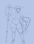 areola axe big_breasts bouncing_breasts breasts clothed clothing female melee_weapon nipples solo topless weapon matypup animal_humanoid bovid bovine humanoid mammal 2d_animation animated frame_by_frame loop monochrome short_playtime unfinished