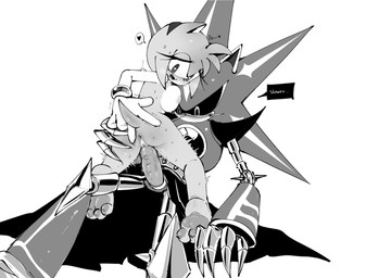 accessory anthro anus barefoot bodily_fluids bracelet breasts butt claws dialogue duo feet female genitals hair_accessory hairband heart_symbol hindpaw jewelry machine male male/female nude nude_female paws penis sex speech_bubble sweat tail vulva chillidog0 sega sonic_the_hedgehog_(series) amy_rose metal_sonic neo_metal_sonic eulipotyphlan hedgehog mammal robot hi_res monochrome