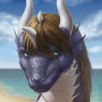 cloud feral green_eyes hair horn sea sky solo water slash_freezen mythology dragon mythological_creature mythological_scalie scalie 1:1