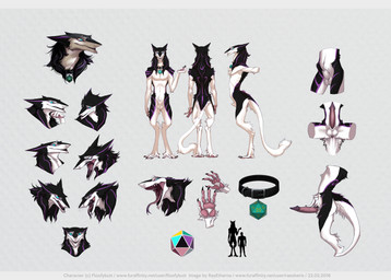 animal_genitalia anthro balls collar erection forked_tongue genitals long_tongue male open_mouth penis sergal_penis sheath standing tongue raesheris gaius_devore sergal hi_res letterbox model_sheet