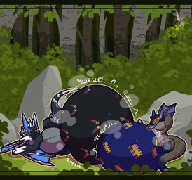animal_genitalia anthro balls belly big_balls big_belly big_bulge big_penis big_sheath boxer_briefs bulge clothing duo feral fully_sheathed genitals gurgle_(sound_effect) gurgling_balls horn horn_jewelry horn_ring huge_balls huge_bulge huge_penis huge_sheath hyper hyper_balls hyper_bulge hyper_genitalia hyper_penis hyper_sheath jewelry looking_at_another looking_at_partner lying male male/male musk musky_balls musky_sheath overweight penis print_clothing print_underwear ring_(jewelry) sheath symbol train underwear vehicle kokoro-doll capcom monster_hunter remy_(remycuga) flying_wyvern nargacuga silverwind_nargacuga absurd_res hi_res letterbox