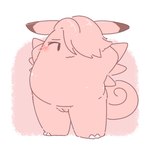 belly blush clair_the_clefable clefable embarrassed female generation_1_pokemon genitals hair hair_over_eye hands_behind_head hi_res looking_away nintendo one_eye_obstructed pokemon pokemon_(species) pussy redbean1204 slightly_chubby slightly_chubby_female solo standing tail wings