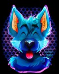 anthro blue_body blue_fur blue_hair eyes_closed fur hair male neon_lights simple_background smile smiling_at_viewer solo tongue tongue_out jabronski folfy_blue canid canine hybrid mammal 4:5 absurd_res bust_portrait hi_res icon portrait