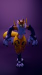 abs anthro apekweit_renamon blue_eyes claws clothing female footwear fur gloves glowing glowing_eyes handwear looking_at_viewer low_light low_lighting muscular muscular_anthro muscular_female muscular_thighs purple_background simple_background socks solo yellow_body yellow_fur apekweit kaitou3d bandai_namco blender_cycles digimon canid canine digimon_(species) fox mammal renamon 3d_(artwork) 4k 9:16 absurd_res blender_(artwork) digital_media_(artwork) hi_res huge_filesize