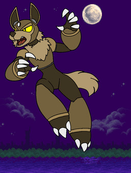 anthro armor armor_plates brown_body claws detailed_background fur machine male moon open_mouth sky solo star starry_sky tail teeth tuft wolf_tail yellow_eyes halbean leinglo third-party_edit capcom mega_man_(series) megaman_(classic) fan_character wolf_man_(leinglo) canid canine canis mammal robot robot_anthro robot_master wolf color_edit colored digital_media_(artwork)