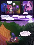 3:4 blue_hair bodily_fluids comic crossgender cum cum_on_face dialogue english_text equid ethereal_hair female feral friendship_is_magic genital_fluids group hair hasbro hi_res male mammal my_little_pony night outside pinkie_pie_(mlp) princess_luna_(mlp) pseudo_hair syoee_b tent text twilight_sparkle_(mlp)