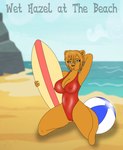 anthro ball beach_ball big_breasts breasts camel_toe clothing eyewear female glasses hair inflatable kneeling librarian looking_at_viewer mature_female nipple_outline open_mouth solo surfboard swimwear wet wet_body wet_hair foxtide888 hazel_weiss felid lion mammal pantherine