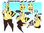 anthro arthropod_abdomen breasts female looking_at_viewer narrowed_eyes non-mammal_breasts nude simple_background solo squint stinger tongue tongue_out bran-draws-things arthropod hymenopteran insect wasp 4:3 digital_media_(artwork) hi_res model_sheet