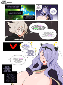accessory big_breasts breasts duo fake_horns female hair hair_over_eye headband huge_breasts human_only light_body light_skin long_hair male not_furry purple_hair text text_box fake_face_(artist) fire_emblem fire_emblem_fates nintendo camilla_(fire_emblem) corrin_(fire_emblem) human mammal absurd_res comic english_text hi_res