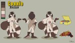 4_toes 5_fingers anthro areola big_breasts big_tail biped breasts brown_body brown_fur brown_hair brown_nose butt claws color_swatch countershade_fur countershading dessert doughnut doughnut_box eyelashes facial_markings feet female female_anthro finger_claws fingers fluffy fluffy_tail food front_view fur genitals gloves_(marking) green_eyes growth_ray hair hand_on_hip head_markings huge_breasts humanoid_feet humanoid_hands leg_markings long_hair looking_aside markings mask_(marking) monotone_background multicolored_body multicolored_fur navel nipples nude nude_anthro nude_female open_mouth open_smile pastry pink_areola pink_nipples plantigrade pussy ranged_weapon raygun ring_(marking) ringed_tail simple_background smile socks_(marking) solo standing striped_markings striped_tail stripes tail tail_markings teeth text toe_claws toes weapon whisker_spots white_claws white_toe_claws teaselbone connie_(bennie_tiger) mammal procyonid raccoon 2020 character_name digital_drawing_(artwork) digital_media_(artwork) english_text flat_colors model_sheet signature
