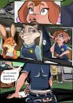 absurd_res alternate_species angry anthro badge barefoot bottomwear canid canine close-up clothed clothing comic dialogue disney domestic_pig ear_piercing english_text feet female finnick_(zootopia) fox frown fur green_eyes grey_eyes hair hi_res holding_object holding_writing_utensil jack_savage judy_hopps lagomorph leporid makeup male mammal motion_lines murlik necktie nick_wilde orange_hair pants paper piercing pink_body pink_eyes pink_nose pink_skin police police_uniform rabbit shirt shorts smile speech_bubble stuttering suid suina sus_(pig) text topwear uniform unimpressed writing_text writing_utensil zootopia