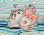 albino antlers cloven_hooves feral flying fur green_eyes group gynomorph hooves horn insect_wings intersex snout white_body white_fur wings camilla_d'errico arthropod beetle cucujoid deer insect ladybug mammal painting_(artwork) traditional_painting_(artwork)