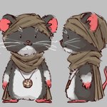 anthro biped black_body black_fur fur pink_nose simple_background smile solo white_body white_fur you_miichi nairi_(series) rex_(nairi) mammal murid murine rat rodent 2018 model_sheet official_art