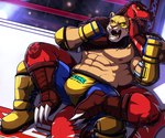 abs anthro biceps big_muscles bulge claws clothed clothing competition duo fingerless_gloves for_a_head gloves hair handwear luchador male male/male mask muscular open_mouth pecs wrestler wrestling wrestling_match drks king_of_fighters tekken tekken_7 king_(tekken) king_of_dinosaurs animal_head animal_humanoid dinosaur felid humanoid jaguar mammal pantherine prehistoric_species reptile scalie 6:5 absurd_res hi_res