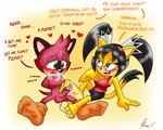 anthro barefoot black_hair bodily_fluids cum dialogue duo ejaculation fangs feet female foot_fetish foot_play footjob genital_fluids genitals green_eyes hair heart_symbol male orange_eyes penis red_body sex teeth text yellow_body skoufidios sega sonic_the_fighters sonic_the_hedgehog_(series) the_murder_of_sonic_the_hedgehog barry_(sonic) honey_the_cat domestic_cat felid feline felis macropod mammal marsupial quokka 5:4 english_text