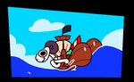 big_butt black_eyes black_flag boat bouncing_butt brown_butt butt cloud derp_eyes flag sail sea ship smile vehicle water watercraft superiorfox one_piece going_merry bovid caprine mammal animated digital_media_(artwork) short_playtime