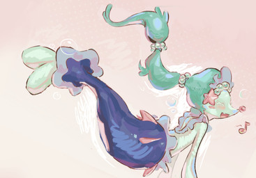 ambiguous_gender blue_hair blush blush_lines bubble eyelashes eyes_closed fangs feral gem hair musical_note musical_symbol open_mouth pearl_(gem) simple_background solo split_form starfish_(accessory) symbol tail teeth tongue white_body astin nintendo pokemon aquatic asterozoan echinoderm generation_7_pokemon pokemon_(species) primarina starfish 2026 hi_res
