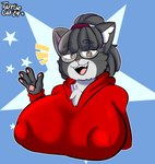 anthro big_breasts breasts clothed clothing eyewear female fur glasses group hair hoodie huge_breasts nipple_outline simple_background solo tied_hair topwear tuffthecat tuff_(tuffthecat) domestic_cat felid feline felis mammal digital_media_(artwork) hi_res male_(lore)