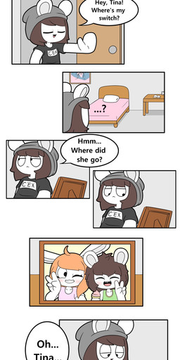 anthro beanie bed black_clothing black_shirt black_topwear brown_hair clothing dessert dialogue door female food furniture gesture green_clothing green_shirt green_topwear grey_beanie grey_clothing grey_hat grey_headwear hair hand_gesture hat headgear headwear ice_cream male orange_hair photo pink_clothing pink_shirt pink_topwear pose shirt smile solo speech_bubble text topwear v_sign young young_anthro tonytoran tina_(tonytoran) tony_(tonytoran) chinchilla chinchillid lagomorph leporid mammal rabbit rodent absurd_res comic hi_res