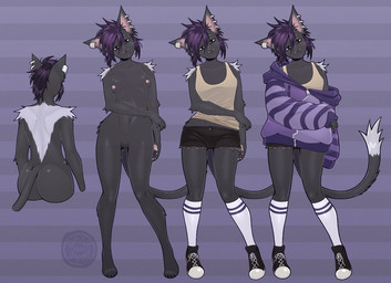 black_body black_eyes black_fur bottomwear butt clothed clothing converse_shoes ear_piercing eyebrow_piercing facial_piercing female footwear fur hair hoodie knee_highs knee_socks legwear lip_piercing nipples nude nude_anthro nude_female oversized_clothing oversized_hoodie oversized_topwear piercing pink_nipples purple_hair shirt shorts socks solo tank_top topwear whiskers dalipuff canid canine domestic_cat felid feline felis fox mammal red_fox silver_fox true_fox digital_media_(artwork) model_sheet