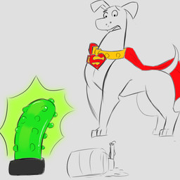 bumped_dildo cape clothing collar confusion dildo feral kryptonite lube_bottle male sex_toy solo surprised sleepyly krypto_the_superdog krypto canid canine canis domestic_dog mammal hi_res
