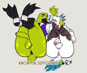 4_toes accessory anisodactyl anthro anus balls beak blue_body blue_feathers blush bottomless butt clothed clothing duo e_body eyewear feathers feet femboy foreskin genitals glasses green_body green_eyes green_feathers looking_at_viewer lying male maroon_eyes membrane_(anatomy) necktie on_back open_beak open_mouth penis pince-nez presenting presenting_anus presenting_balls presenting_hindquarters presenting_penis rolled_up_sleeves scuted_legs scutes shirt soles spats tail tail_feathers talons text toes tongue topwear vest webbed_feet white_body white_feathers angelofthecode luuklook_(duck_form) anatid anseriform avian bird duck parrot english_text hi_res