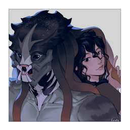 back_to_back black_eyes border duo female female_human female_on_humanoid hand_on_tentacle holding_tentacle human_on_humanoid interspecies light_body light_skin male male_humanoid male_on_human mandibles pseudo_hair romantic romantic_couple sharp_teeth teeth tentacle_hair tentacles white_border leafjuly predator_(franchise) alien alien_humanoid human humanoid mammal yautja absurd_res colored hi_res