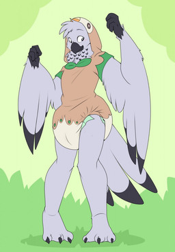 anthro big_diaper clean_diaper clothed clothing costume diaper diaper_under_clothing diaper_under_onesie male onesie padded padding pokemon_costume solo wearing_diaper bubblepuppers nintendo pokemon ari_(soarinskies14) avian bird generation_7_pokemon owl pokemon_(species) rowlet hi_res