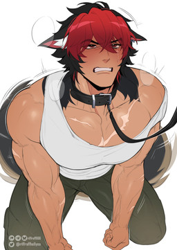 angry bdsm biceps blush clothing collar embarrassed facial_scar hair leash male muscular muscular_male pecs petplay red_eyes red_hair roleplay scar shirt simple_background tank_top topwear vein veiny_muscles riffraff666 riffraffhellyea mihoyo zenless_zone_zero komano_manato animal_humanoid canid canid_humanoid canine canine_humanoid dog_humanoid humanoid mammal mammal_humanoid absurd_res hi_res