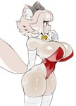 anthro big_breasts big_tail breasts cleavage clothed clothing female fur hair huge_breasts huge_thighs orange_eyes simple_background solo standing tail thick_thighs white_body white_fur white_hair wide_hips cibastion catmaid_(cibastion) domestic_cat felid feline felis mammal hi_res