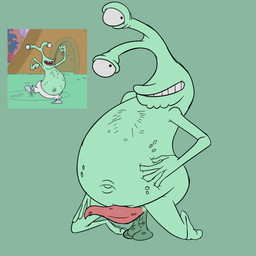 3_balls alien_genitalia balls balls_on_ground bent_legs body_hair chest_hair erection eyestalks feet genitals green_background green_body grin grinning_at_viewer hand_on_belly hand_on_leg kneeling looking_at_viewer male multi_balls multi_genitalia navel overweight overweight_male penis pose presenting saggy_balls simple_background slightly_chubby slightly_chubby_male smile smiling_at_viewer solo spots bob-jiggles dhx_media king_(2003) wildbrain wiggly_pie_vendor humanoid underite 1:1 absurd_res hi_res pinup reference_image