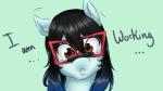 black_hair blue_hair brown_eyes dialogue eyewear female glasses hair solo stylus text chango-tan hasbro my_little_pony chango-tan_(oc) fan_character equid equine horse mammal pony 2019 absurd_res english_text hi_res