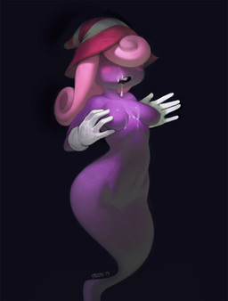 after_sex blush bodily_fluids breasts clothing cum cum_on_face cumshot ejaculation female genital_fluids gloves hair handwear hat headgear headwear legless not_furry open_mouth orgasm pink_hair purple_body solo white_clothing white_gloves white_handwear triuni mario_bros nintendo paper_mario vivian_(mario) ghost humanoid shadow_siren spirit 2014 digital_media_(artwork)